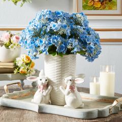 Ceramic Bunnies With Woven Vase