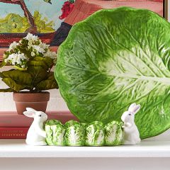 Ceramic Cabbage With Bunnies Tray