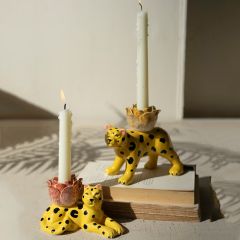Ceramic Cheetah With Flower Taper Holder Set of 2