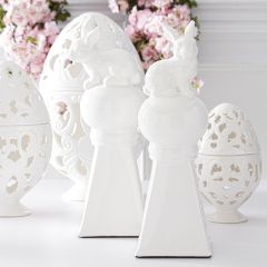 Ceramic Rabbit On Ball Pedestal 16 Inch