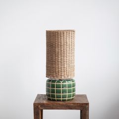 Ceramic Tile Table Lamp With Rattan Shade Set of 2