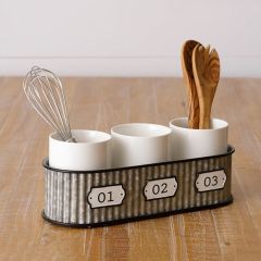 Ceramic Utensil Holder Trio With Tray