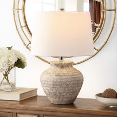 Ceramic Water Jar Table Lamp With Drum Shade