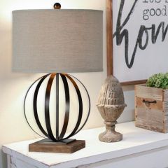Sphere Lamp With Linen Drum Shade