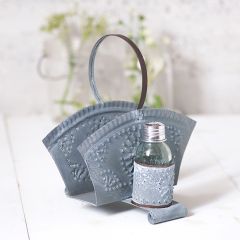 Weathered Zinc Napkin and Shaker Holder