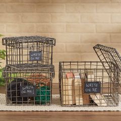Chalkboard Labeled Lidded Wire Storage Box, Set of 3