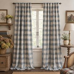 Chambray Buffalo Check Room Darkening Curtain Panel Set of 2 52x95