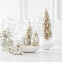 Champagne Bottle Brush Tree With Ornaments Set of 3