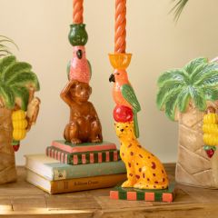 Cheetah and Monkey Ceramic Taper Holder Set of 2