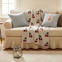 Cherry Pattern Cotton Knit Throw