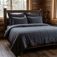 Chic Charcoal Stonewashed Cotton Canvas Coverlet Set