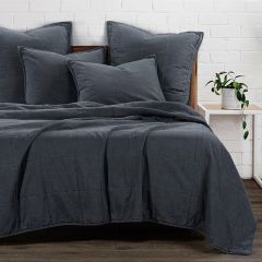 Chic Charcoal Stonewashed Cotton Canvas Coverlet Set