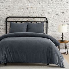 Chic Charcoal Stonewashed Cotton Canvas Duvet Cover Set