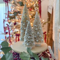 Chic Holiday Snowy Bottlebrush Trees Set of 3