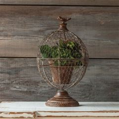 Chicken Wire Globe Planter With Bird Finial