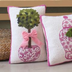 Chinoiserie Topiary with Pink Bow Hook Pillow