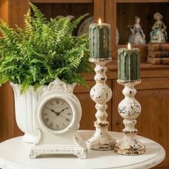 Chippy White Wood and Metal Pillar Candle Holder