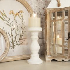 Chippy White Wood Pillar Candle Holder