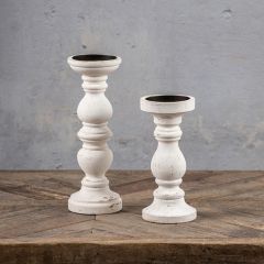 Chippy White Wood Pillar Candle Holder