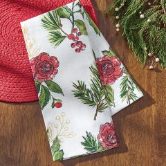 Christmas Camellia and Berries Dish Towel