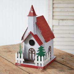 Christmas Church Metal Birdhouse