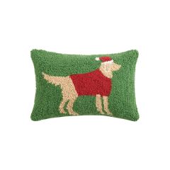 Christmas Golden Retriever Wool Hooked Lumbar Pillow