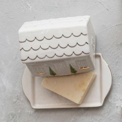 Christmas House Stoneware Butter Dish