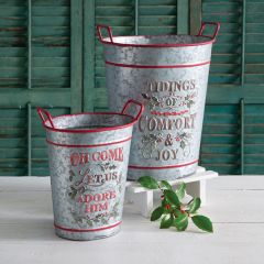 Christmas Hymns Metal Bucket Set of 2