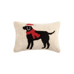 Christmas Lab Wool Hooked Lumbar Pillow