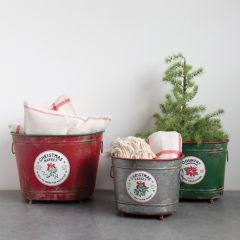 Christmas Market Metal Bucket Planters Set of 3