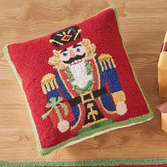 Christmas Nutcracker Wool Hooked Accent Pillow
