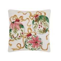 Christmas Ornaments Wool Hooked Accent Pillow