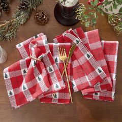 Christmas Red Plaid and Trees Cotton Napkin Set of 8