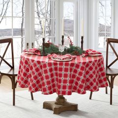 Christmas Red Plaid and Trees Tablecloth