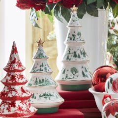 Christmas Scene Ceramic Tree Set of 2
