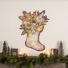 Christmas Stocking With Forest Greenery Metal Wall Art