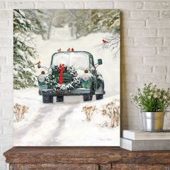 Christmas Truck With Wreath Canvas Wall Art