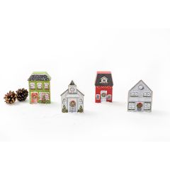 Christmas Village Block Tabletop Decor Set of 4