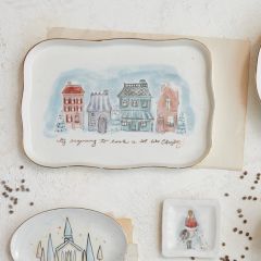 Christmas Village House Stoneware Platter