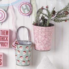 Christmas Whimsy Metal Wall Bucket Set of 2
