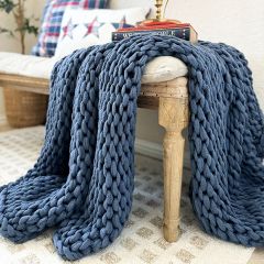 Chunky Double Knit Handmade Throw Navy