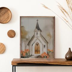 Church With Roses Gold Door Wall Art