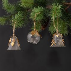 Classic Christmas Clear Glass Ornaments Set of 3
