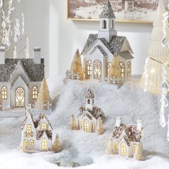 Classic Christmas Lighted House Ornament Set of 3
