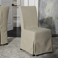 Classic Dining Chair With Neutral Slipcover Set of 2