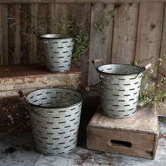 Classic Farmhouse Handled Olive Buckets Set of 3