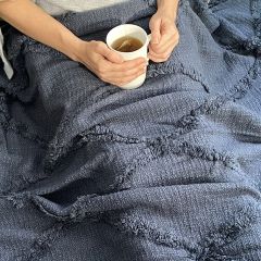 Classic Farmhouse Navy Diamond Tufted Throw