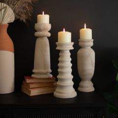 Classic Turned Wood Candle Holder Set of 3