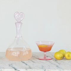 Clear Glass Decanter With Pink Heart Stopper