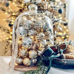 Clear Glass Dome Display With Wooden Base